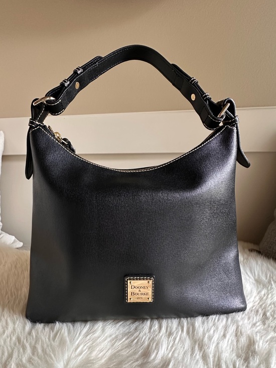 Dooney & Bourke Handbags - Dooney & Bourke Black Saffiano Leather Shoulder Hobo with Gold Accent